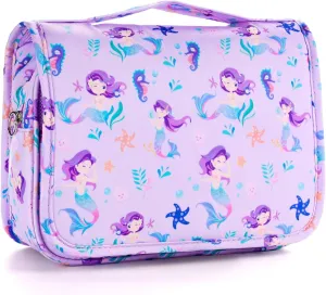 Kids Hanging Toiletry Bag for Girls, Travel Toiletry Bag for Little Young Girls Cosmetic Makeup Waterproof Wash Bag Toddler Traveling Toiletries, Mermaid Purple