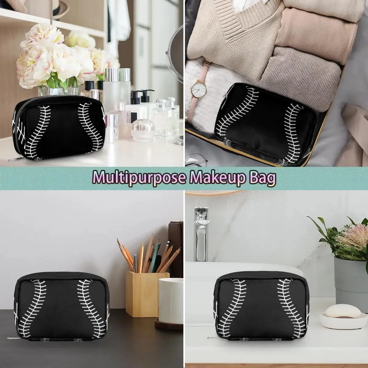 Kids Toiletry Bag for Boys, Cute Small Black Baseball Wash Bag for Little Young Boys Waterproof Cosmetic Weekender Bag Toddler Traveling Toiletries