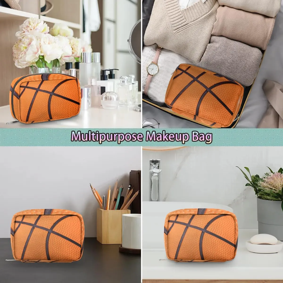 Kids Toiletry Bag for Boys, Small Cute Basketball Texture Wash Bag for Little Young Boys Waterproof Cosmetic Weekender Bag Toddler Traveling Toiletries