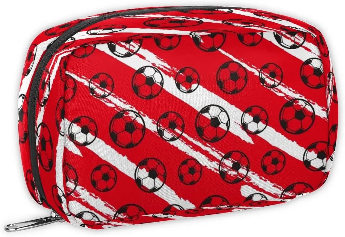 Kids Toiletry Bag for Boys, Small Cute Red Soccer Wash Bag for Little Young Boys Waterproof Cosmetic Weekender Bag Toddler Traveling Toiletries