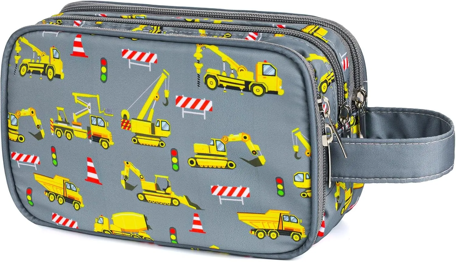 Kids Toiletry Bag for Boys, Travel Toiletry Bag for Little Young Boys Waterproof Hanging Wash Bag Toddler Traveling Toiletries, Construction Grey
