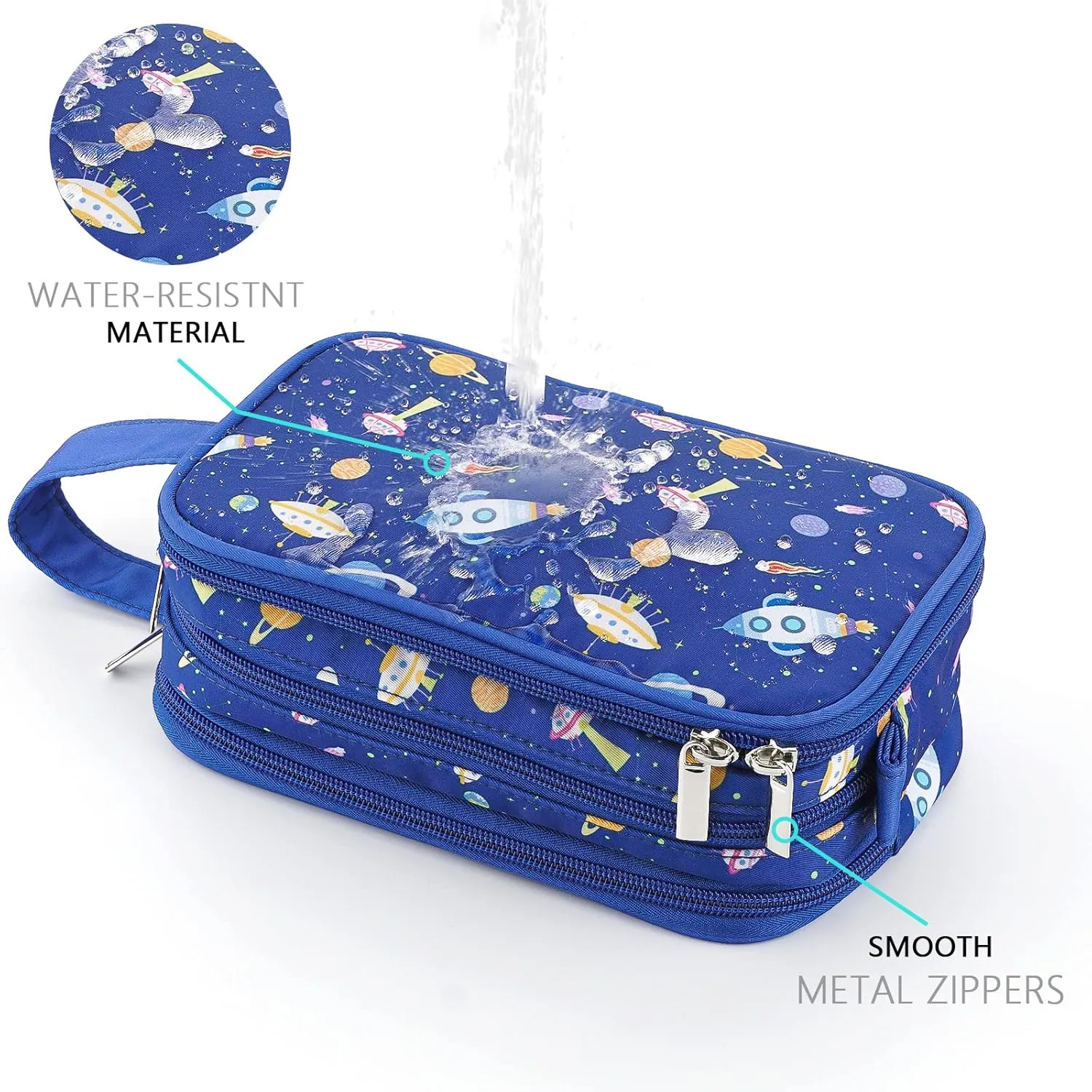 Kids Toiletry Bag for Boys, Travel Toiletry Bag for Little Young Boys Waterproof Hanging Wash Bag Toddler Traveling Toiletries, Space Blue