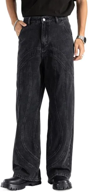 Kinghua Mens Baggy Jeans Casual Loose Fit Wide Leg Hip Hop Skater Y2k Denim Pants