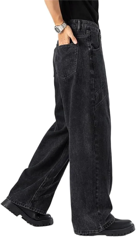 Kinghua Mens Baggy Jeans Casual Loose Fit Wide Leg Hip Hop Skater Y2k Denim Pants