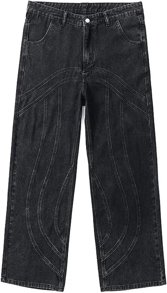 Kinghua Mens Baggy Jeans Casual Loose Fit Wide Leg Hip Hop Skater Y2k Denim Pants