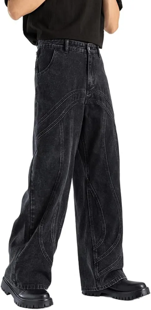 Kinghua Mens Baggy Jeans Casual Loose Fit Wide Leg Hip Hop Skater Y2k Denim Pants