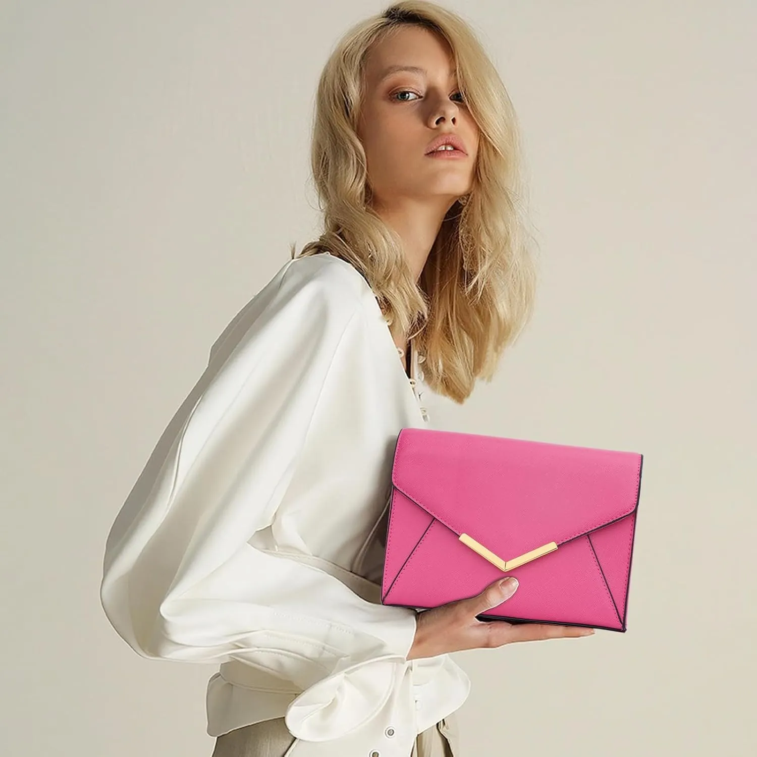 KKXIU Women Elegant Faux Leather Evening Envelope Clutch Purse Foldover Bags for Party Wedding Prom