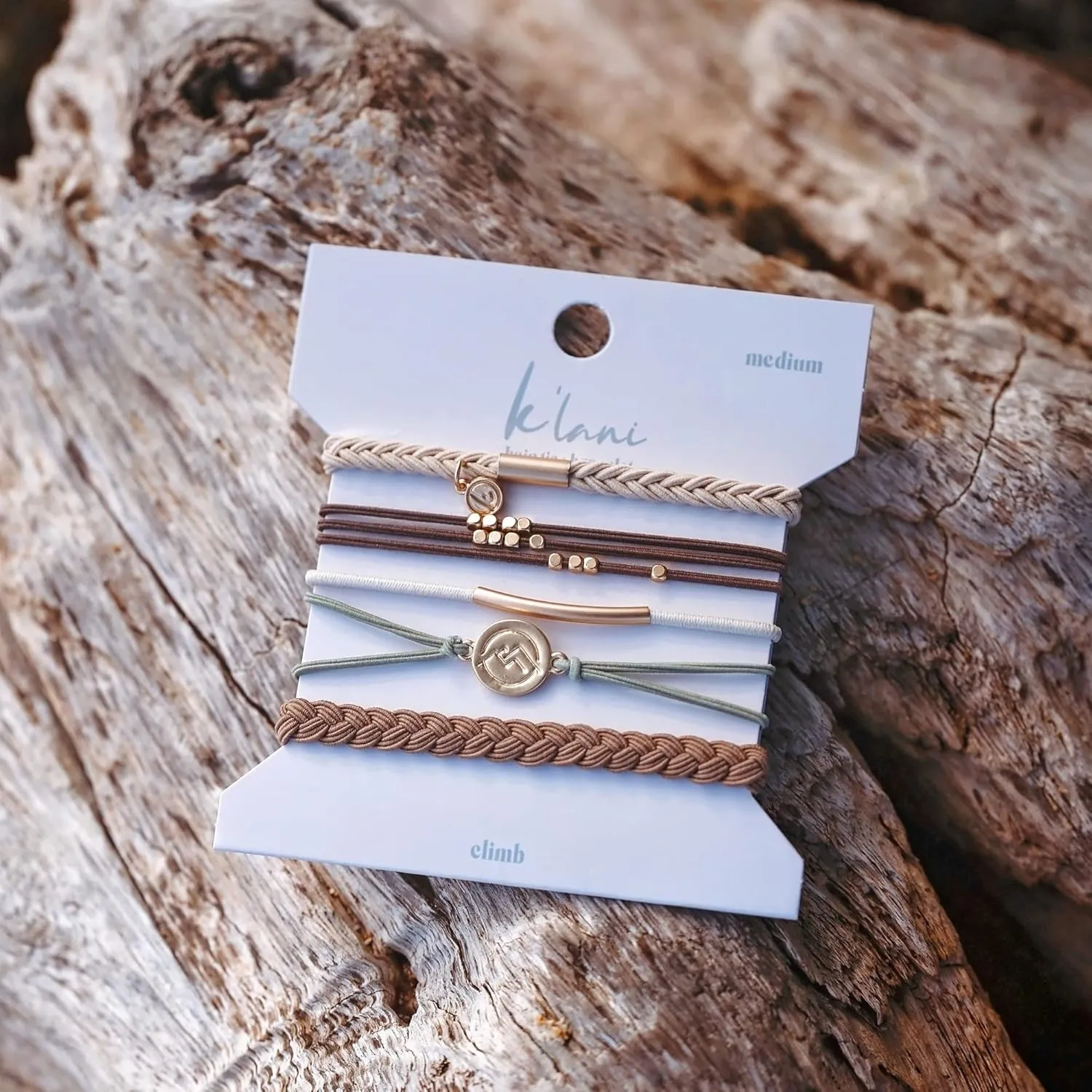 K'lani Climb Bracelets for Women – Elastic Bracelets and Boho Hair Ties – Cute Hair Ties for Women and Hair Tie Accessories – Stylish Bracelets Boho Style for Hair and Wrist – Set of 5 (Medium)