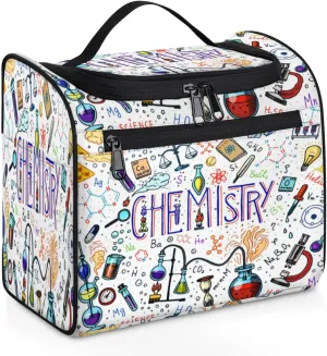 KOBLEN Chemical Formula Education Travel Toiletry Bag Water-Resistant Makeup Cosmetic Bag with Hanging Hook Large Capacity Makeup Organizer for Women Travel Essentials