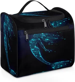 KOBLEN Mermaid Fish Travel Toiletry Bag Water-Resistant Makeup Cosmetic Bag with Hanging Hook Large Capacity Makeup Organizer for Women Travel Essentials