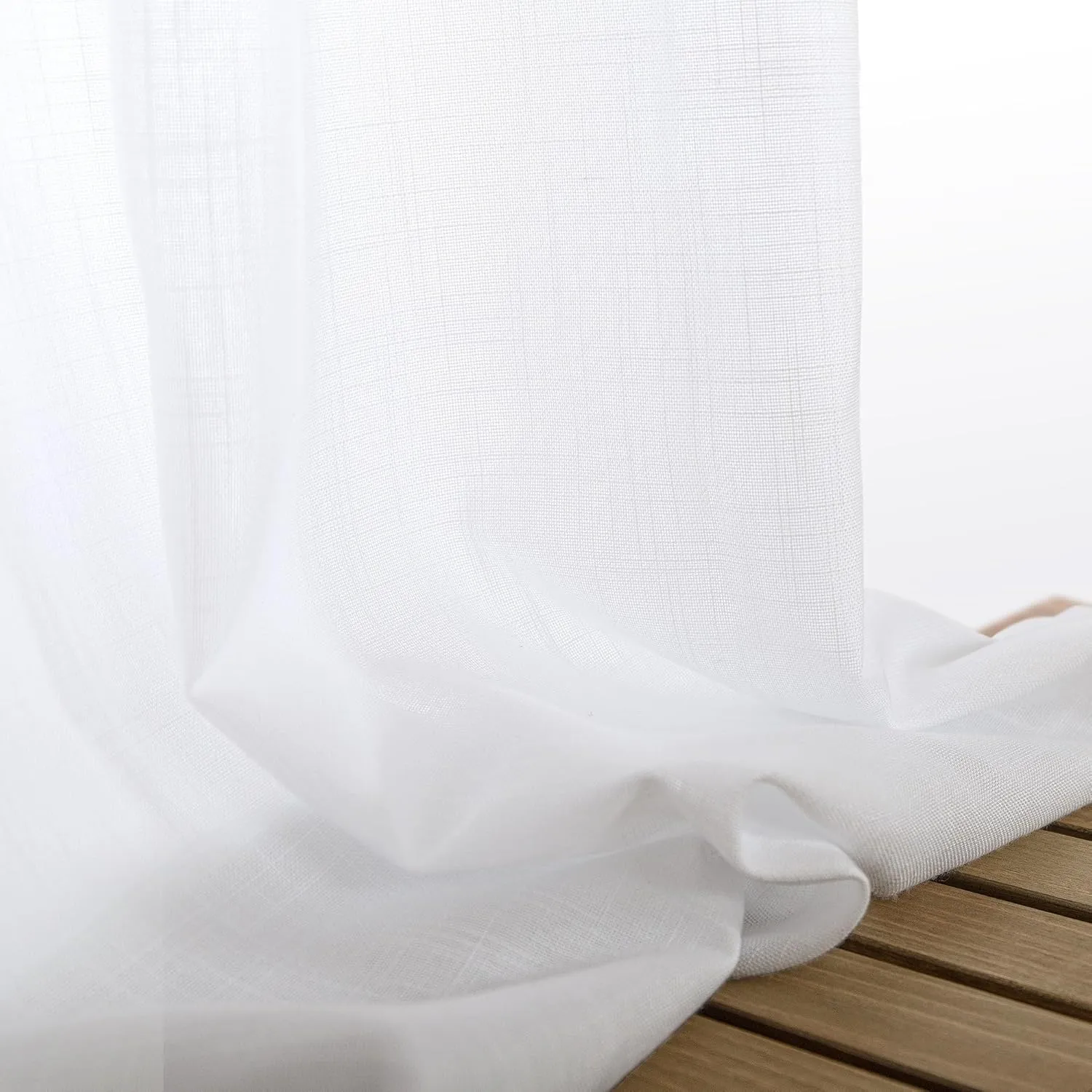 KOUFALL White Linen Sheer Curtains 84 Inches Long for Bedroom Living Room,Semi Transparent Light Filtering Not See Through Sliding Glass Door Curtains 2 Panel Sets 84 Inch Length