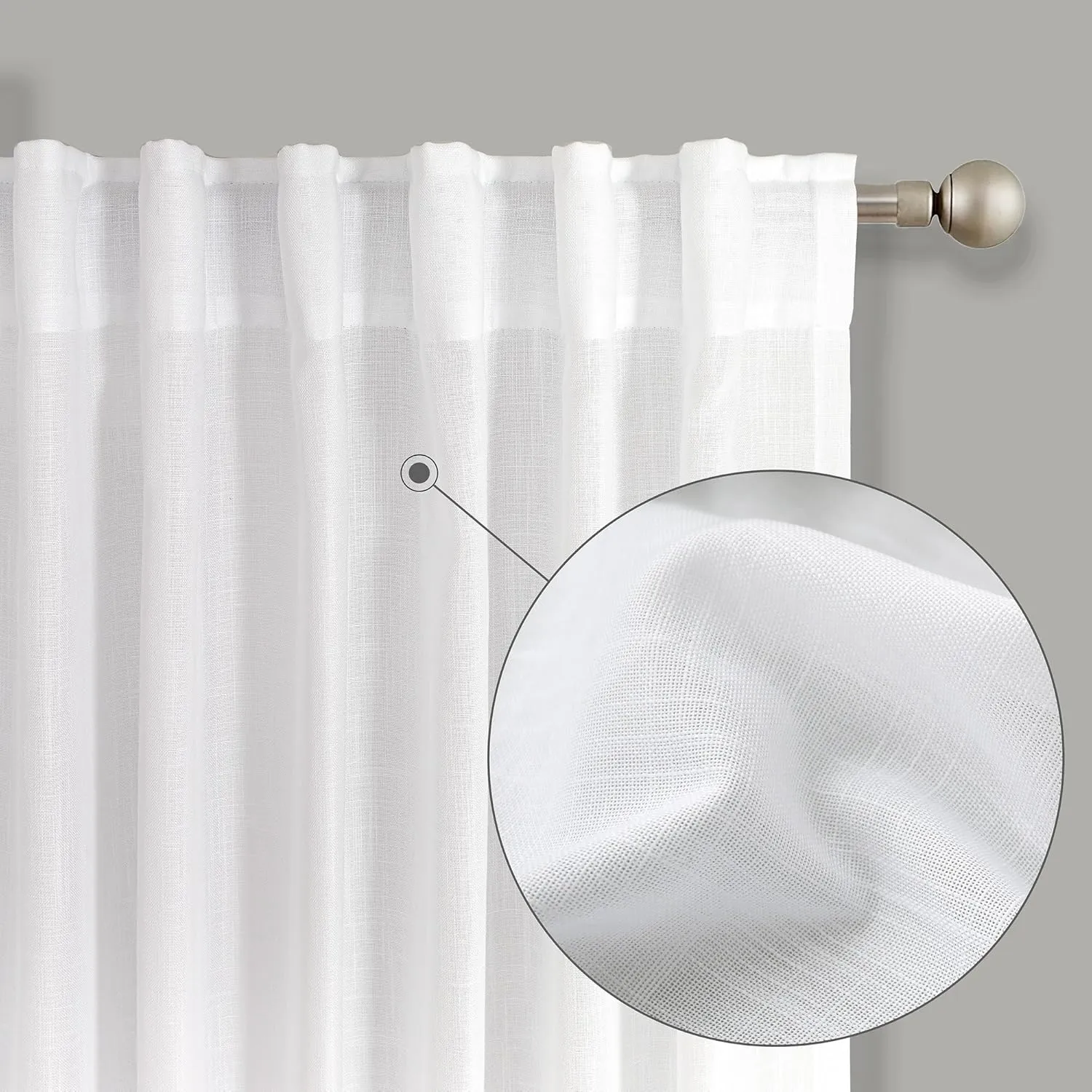 KOUFALL White Linen Sheer Curtains 84 Inches Long for Bedroom Living Room,Semi Transparent Light Filtering Not See Through Sliding Glass Door Curtains 2 Panel Sets 84 Inch Length