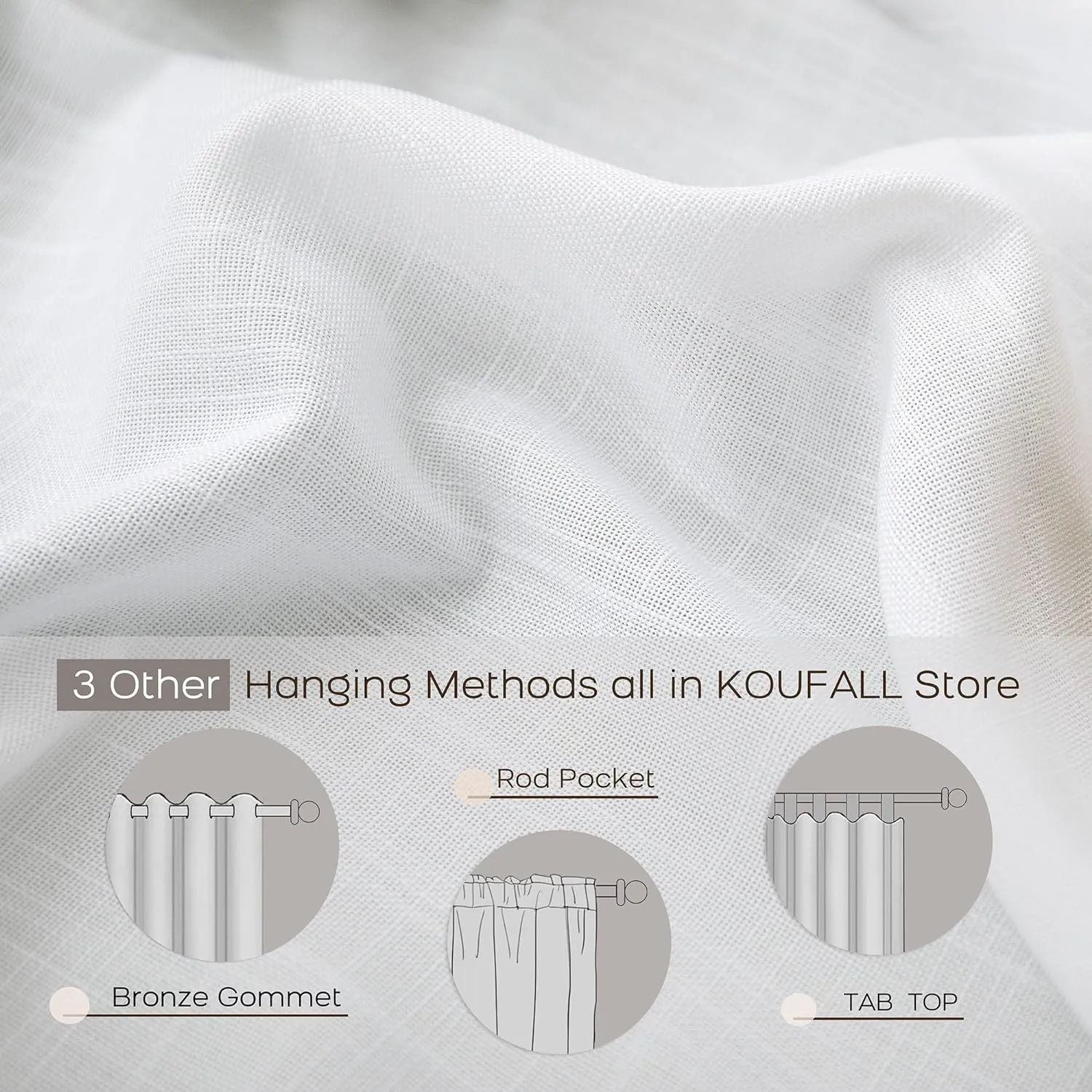 KOUFALL White Linen Sheer Curtains 84 Inches Long for Bedroom Living Room,Semi Transparent Light Filtering Not See Through Sliding Glass Door Curtains 2 Panel Sets 84 Inch Length