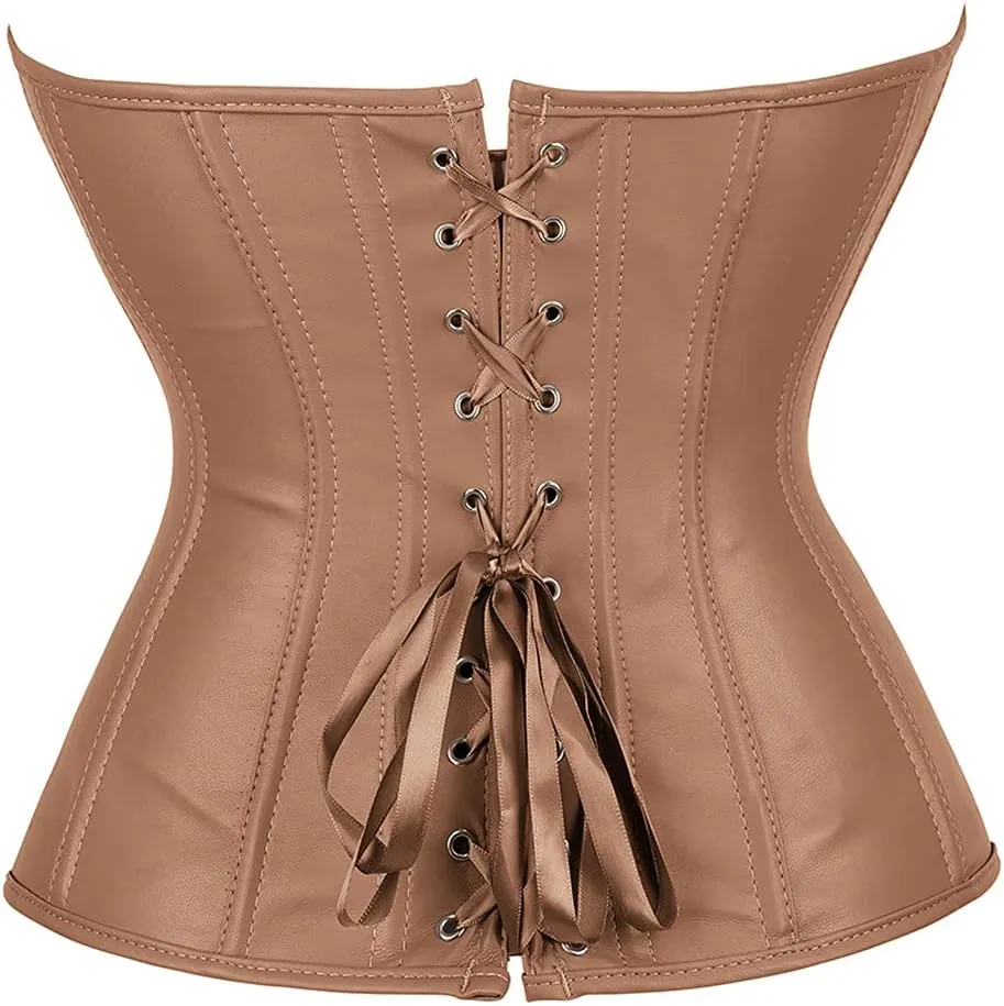 Kranchungel Corsets for Women Plus Size Faux Leather Steampunk Corset Top Zipper Bustier