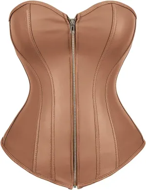 Kranchungel Corsets for Women Plus Size Faux Leather Steampunk Corset Top Zipper Bustier