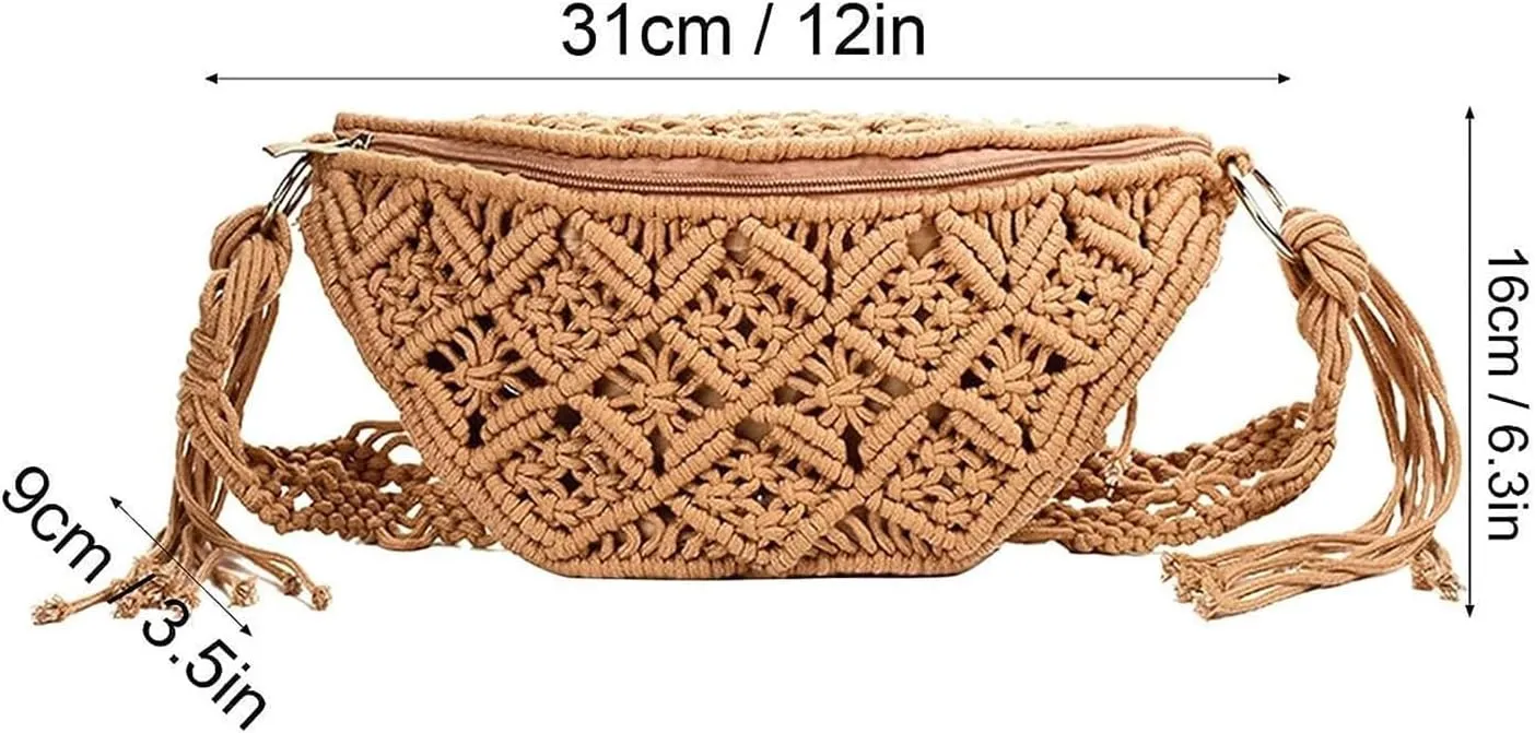 KYOFIS Handwoven Crossbody Handbag, Women's Bohemian Crochet Bag Handwoven Cotton Shoulder Bag for Beach Travel Outdoor (Color : Brown)