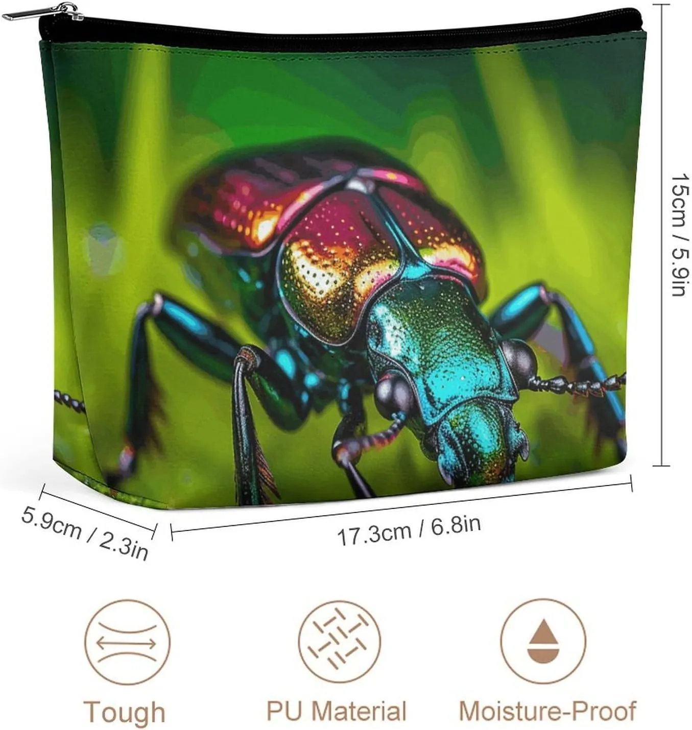 Ladies Makeup Bag Travel Toiletries Bag Black Beetle Printed Portable Cosmetic Bag Suitable for Vacation Travel
