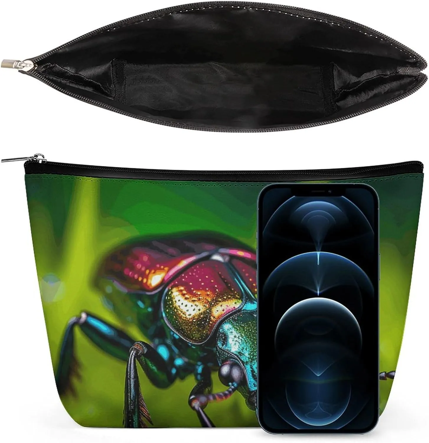 Ladies Makeup Bag Travel Toiletries Bag Black Beetle Printed Portable Cosmetic Bag Suitable for Vacation Travel