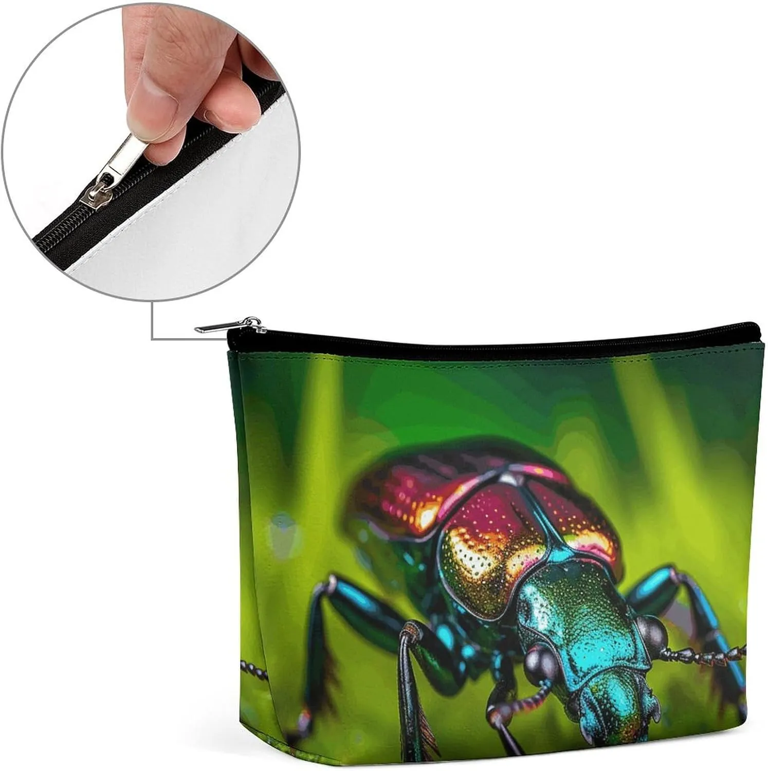 Ladies Makeup Bag Travel Toiletries Bag Black Beetle Printed Portable Cosmetic Bag Suitable for Vacation Travel