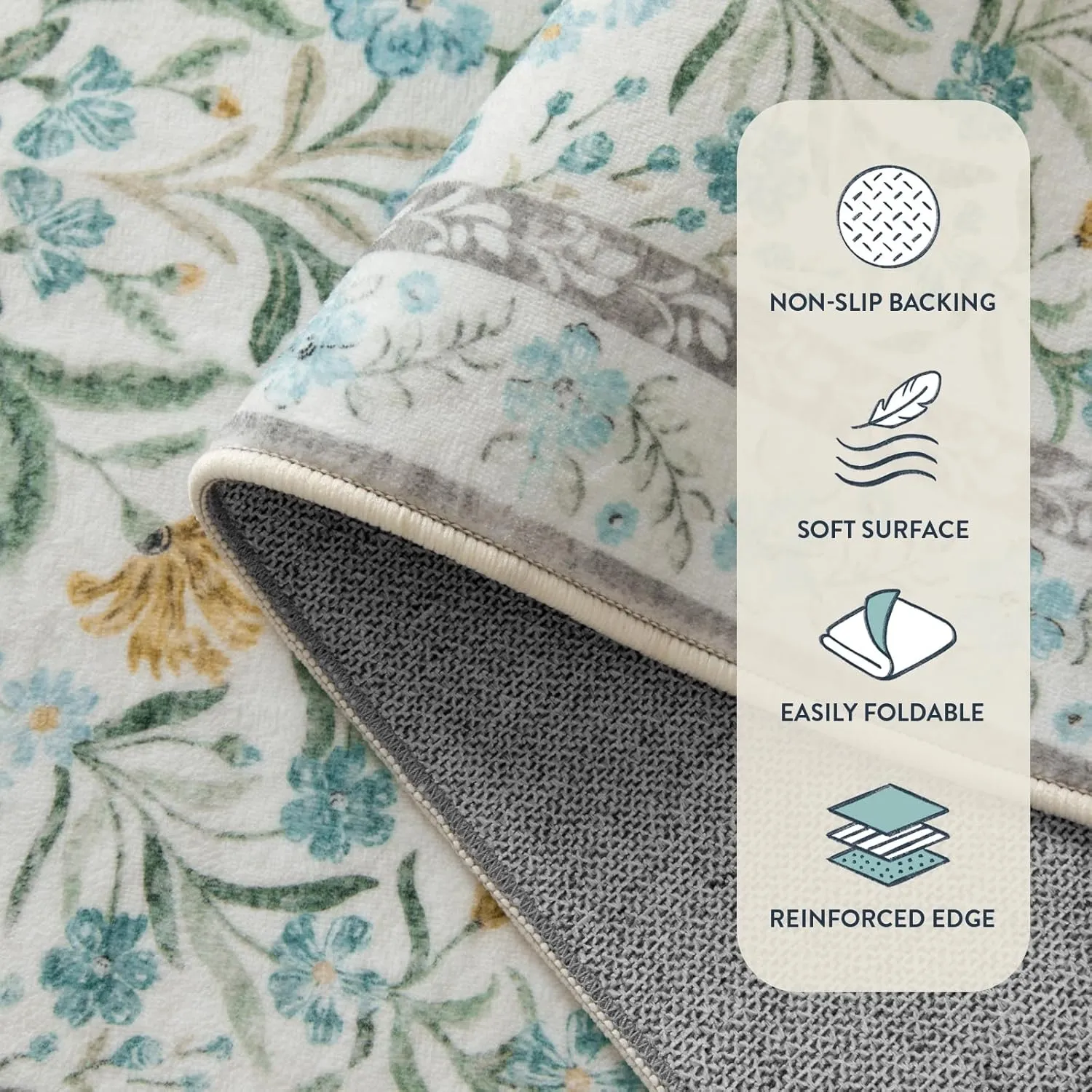 Lahome Machine Washable Runner Rug 2x6, Boho Floral Runners for Kitchen Floor, Bohemian Soft Thin Indoor Throw Carpet Runners for Hallway Bathroom Laundry 6ft, Blue
