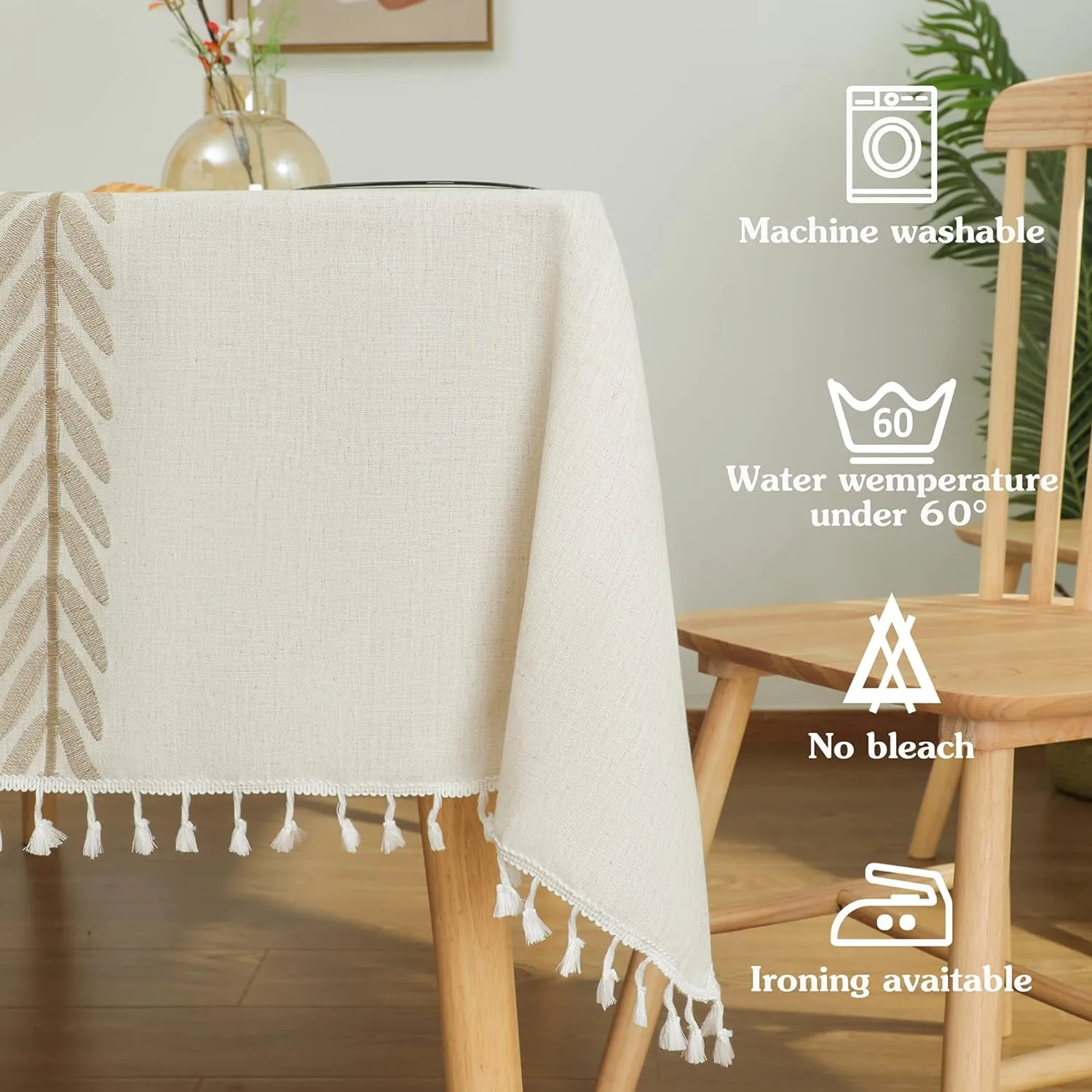 Laolitou Tablecloth for Dining Table Rustic Farmhouse Kitchen Table Cloth Coffee Cover, Cotton Linen Fabric Small Rectangle Tables Cloths, Beige, Wine Leaf, 55x55 Inch