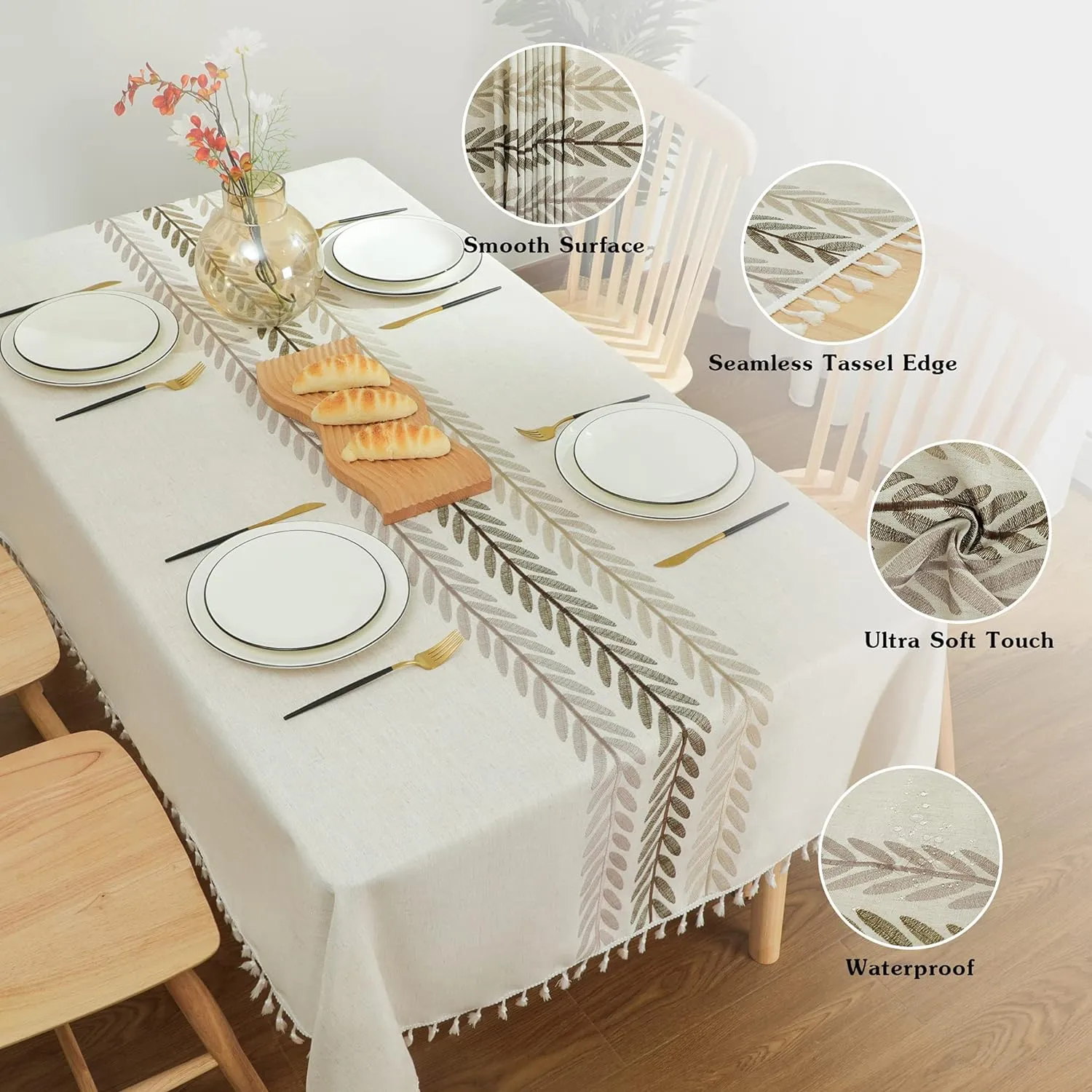 Laolitou Tablecloth for Dining Table Rustic Farmhouse Kitchen Table Cloth Coffee Cover, Cotton Linen Fabric Small Rectangle Tables Cloths, Beige, Wine Leaf, 55x55 Inch