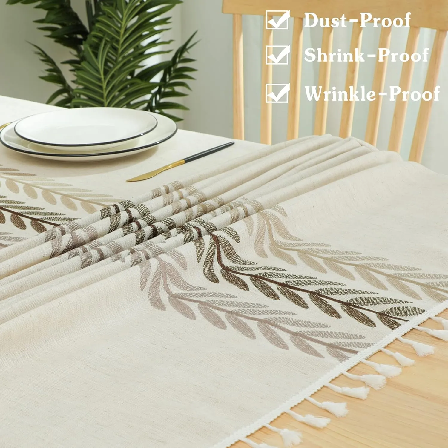 Laolitou Tablecloth for Dining Table Rustic Farmhouse Kitchen Table Cloth Coffee Cover, Cotton Linen Fabric Small Rectangle Tables Cloths, Beige, Wine Leaf, 55x55 Inch