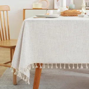 Laolitou Textured Table Cloth for Rectangle Table, Heavy Duty Farmhouse Tablecloth Solid Cotton Linen Waterproof Wrinkle Free Burlap Tables Cover for Kitchen Dining,Party, Ivory 55''x55'',4 Seats