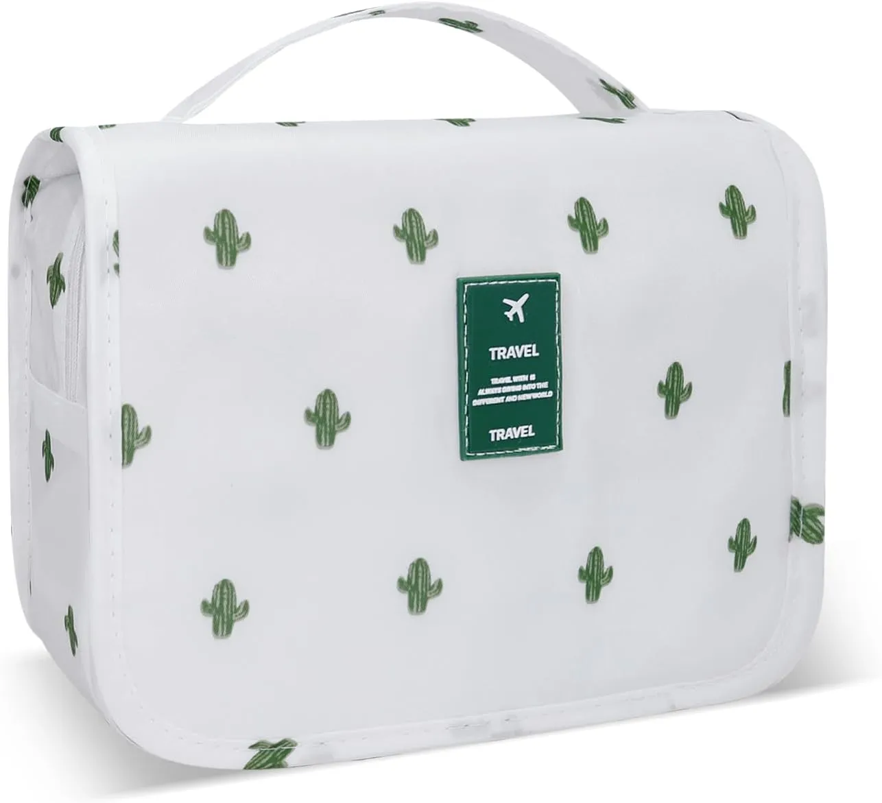 Large Capacity Toiletry Bag Travel Bag with Hanging Hook for Men and Women Waterproof Travel Cosmetic Bag Bathroom Storage Bag for Brushes Set, Full-Sized Shampoo,Accessories(White Cactus)