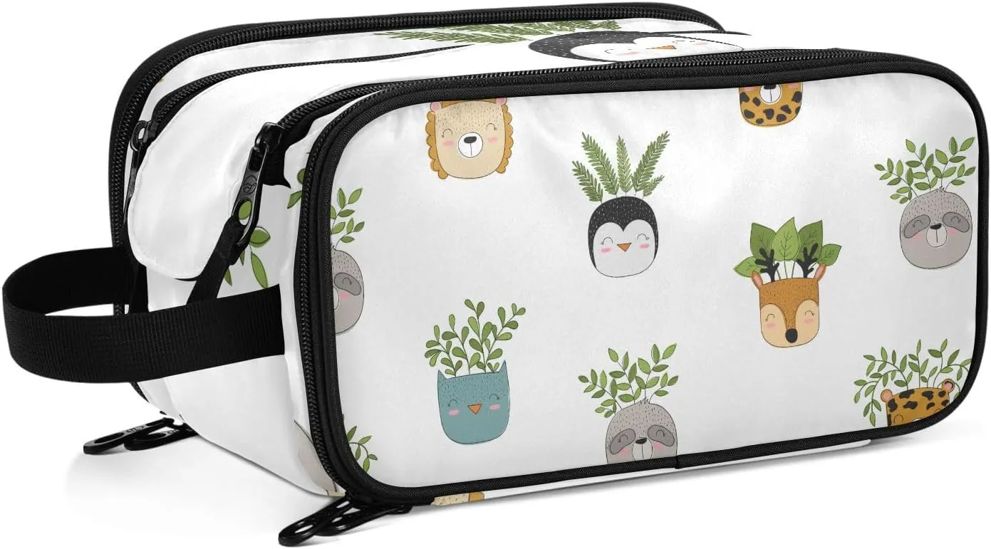 Large Capacity Travel Cosmetic Bag for Women Cute Sloth Animal Leaves Travel Portable Cosmetic Pouch With Handle and Divider Flat Lay Bag Organizer Toiletry Bag Makeup Box for Skincare Cosmetics