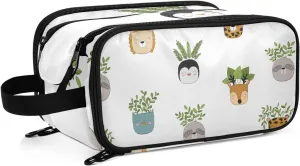 Large Capacity Travel Cosmetic Bag for Women Cute Sloth Animal Leaves Travel Portable Cosmetic Pouch With Handle and Divider Flat Lay Bag Organizer Toiletry Bag Makeup Box for Skincare Cosmetics