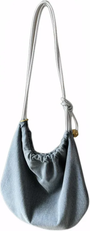 Large Denim Hobo Tote Shoulder Bag for Women, Jean Casual Purse Shoulder Handbag, Blue