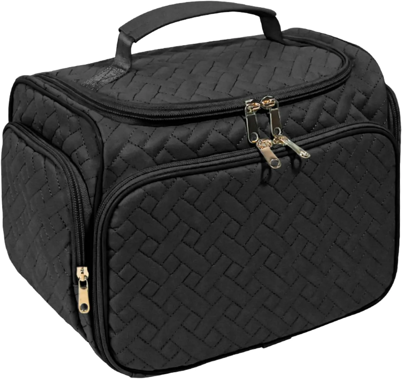 Large Makeup Bag Organizer with Brush Storage，Travel Makeup Bag with Compartments for Travel Toiletry Bag for Women (Black)