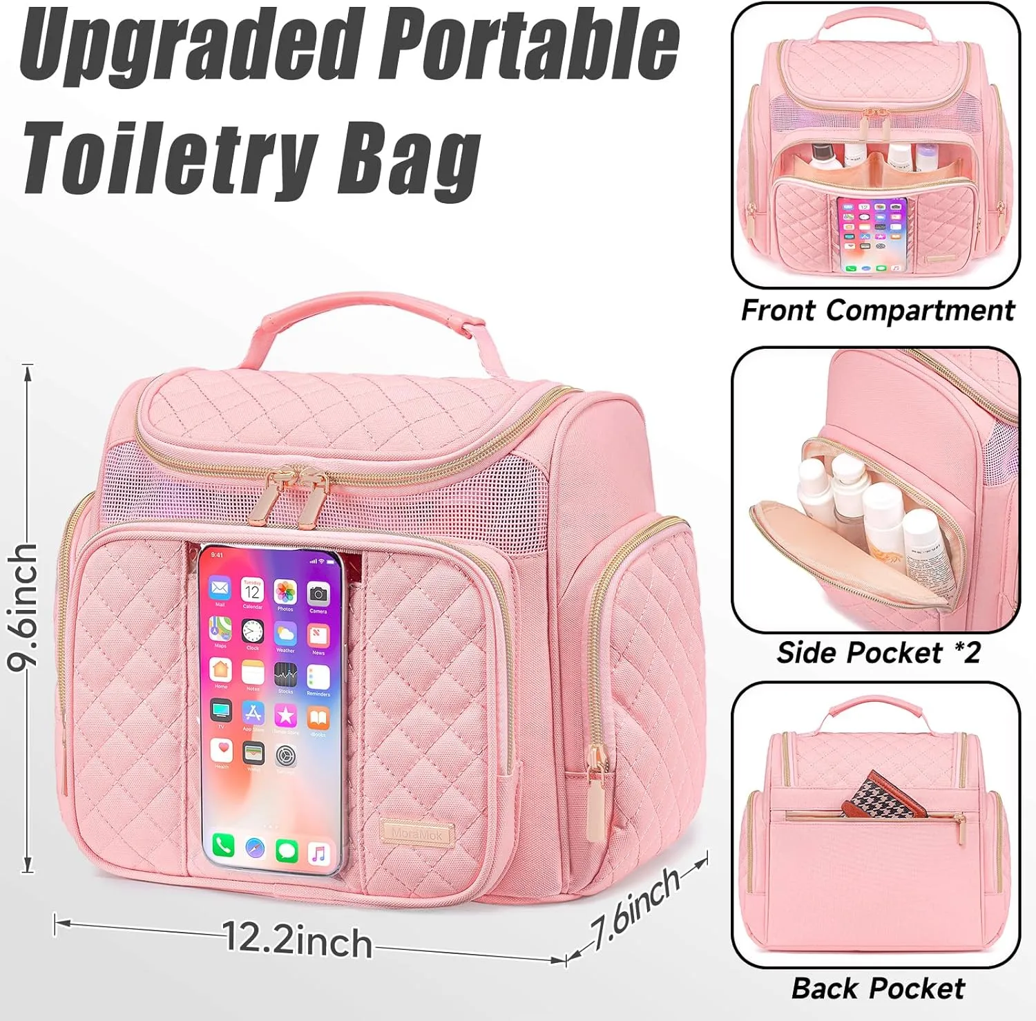 Large Toiletry Bag for Women Men,Bathroom Bag,Water Resistant Makeup Bag,Portable Shower Caddy for College Dorm,Hanging Toiletry Bags for Traveling,Shower Bag with Transparent Waterproof Phone Pocket
