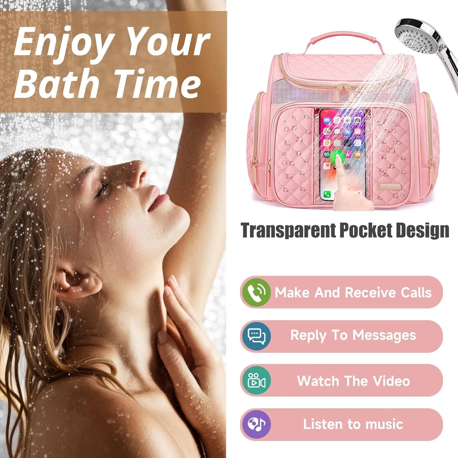 Large Toiletry Bag for Women Men,Bathroom Bag,Water Resistant Makeup Bag,Portable Shower Caddy for College Dorm,Hanging Toiletry Bags for Traveling,Shower Bag with Transparent Waterproof Phone Pocket