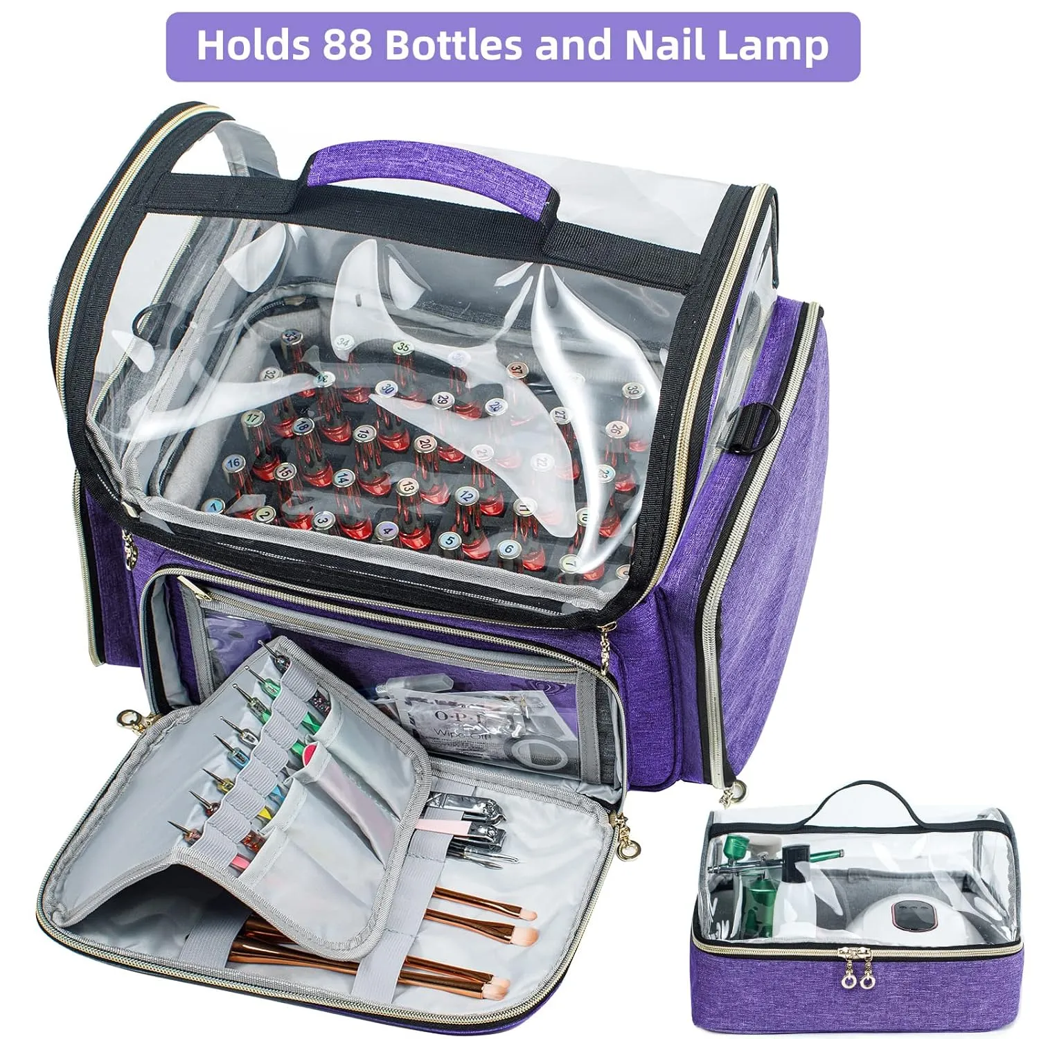 Large Travel Makeup Bag & Nail Polish Organizer Holds 80 Bottles (15ml-0.5 fl.oz), Nail Polish Storage, Cosmetic Bag with 4 Removable Cases for Nail Suppliers, Makeup, Gift for Women