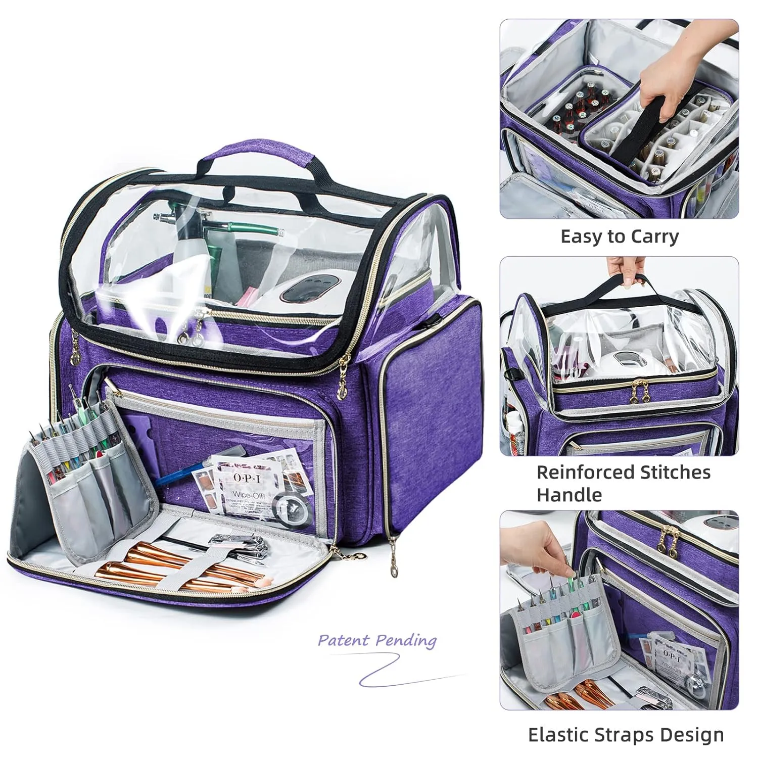 Large Travel Makeup Bag & Nail Polish Organizer Holds 80 Bottles (15ml-0.5 fl.oz), Nail Polish Storage, Cosmetic Bag with 4 Removable Cases for Nail Suppliers, Makeup, Gift for Women