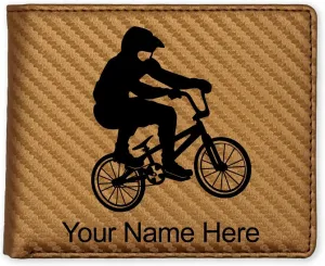 LaserGram Faux Leather Bi-Fold Wallet, BMX Rider, Personalized Engraving Included (Carbon Fiber Bronze)