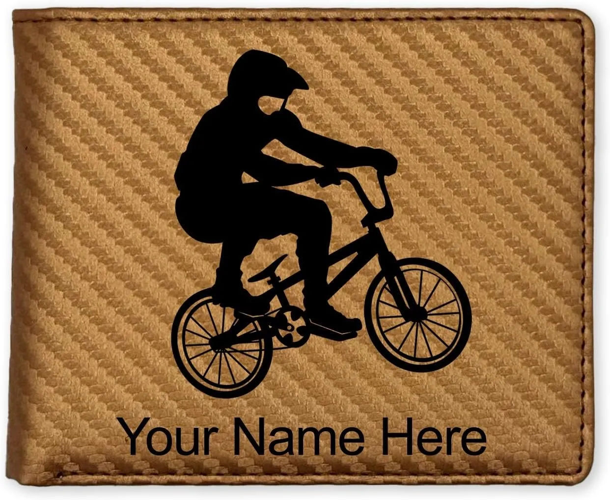LaserGram Faux Leather Bi-Fold Wallet, BMX Rider, Personalized Engraving Included (Carbon Fiber Bronze)