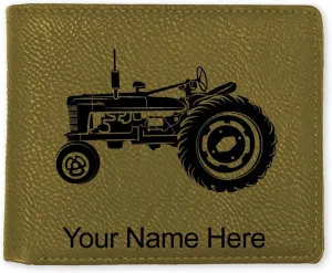 LaserGram Faux Leather Bi-Fold Wallet, Old Farm Tractor, Personalized Engraving Included (Camo Green)