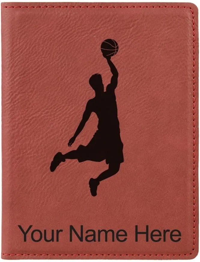 LaserGram Faux Leather Passport Holder, Basketball Slam Dunk Man, Personalized Engraving Included (Burgundy)