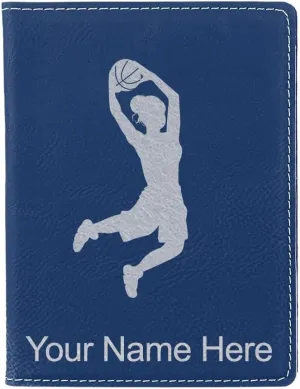 LaserGram Faux Leather Passport Holder, Basketball Slam Dunk Woman, Personalized Engraving Included (Dark Blue)