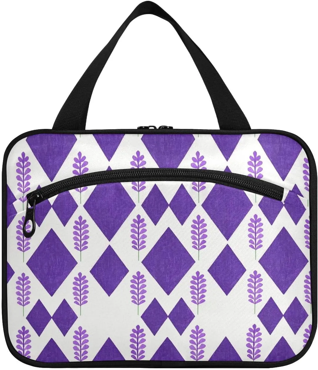 lavender Rhombus Checkered hanging cosmetic travel bag with hook, designer essentials quilted makeup bag for travel make up camping bolso para maquillaje