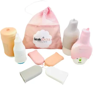LeakLocks® Toiletry Skins 4-Pack w/Travel Bag. Elastic Sleeve for Leak-Proofing Travel Container in Luggage. Fits Standard/Travel Sized Toiletries. Reusable Accessory for Travel Bag Suitcase/Carry-on