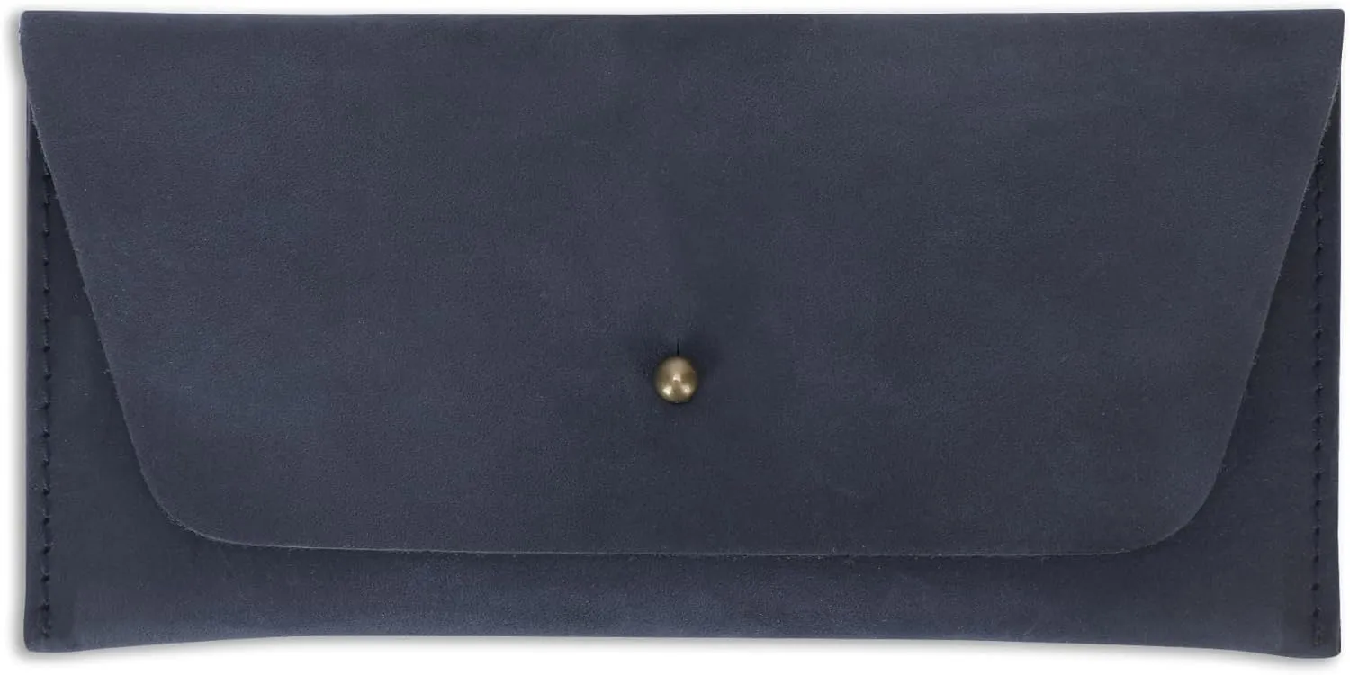 Leather Currency Pouch Large Flap Continental Wallet, Utility Organizer Bag for Cash Coins Travel Leather Money Pouch Currency Envelope Storage Bag and Cash Organizer for Men Women (Blue)