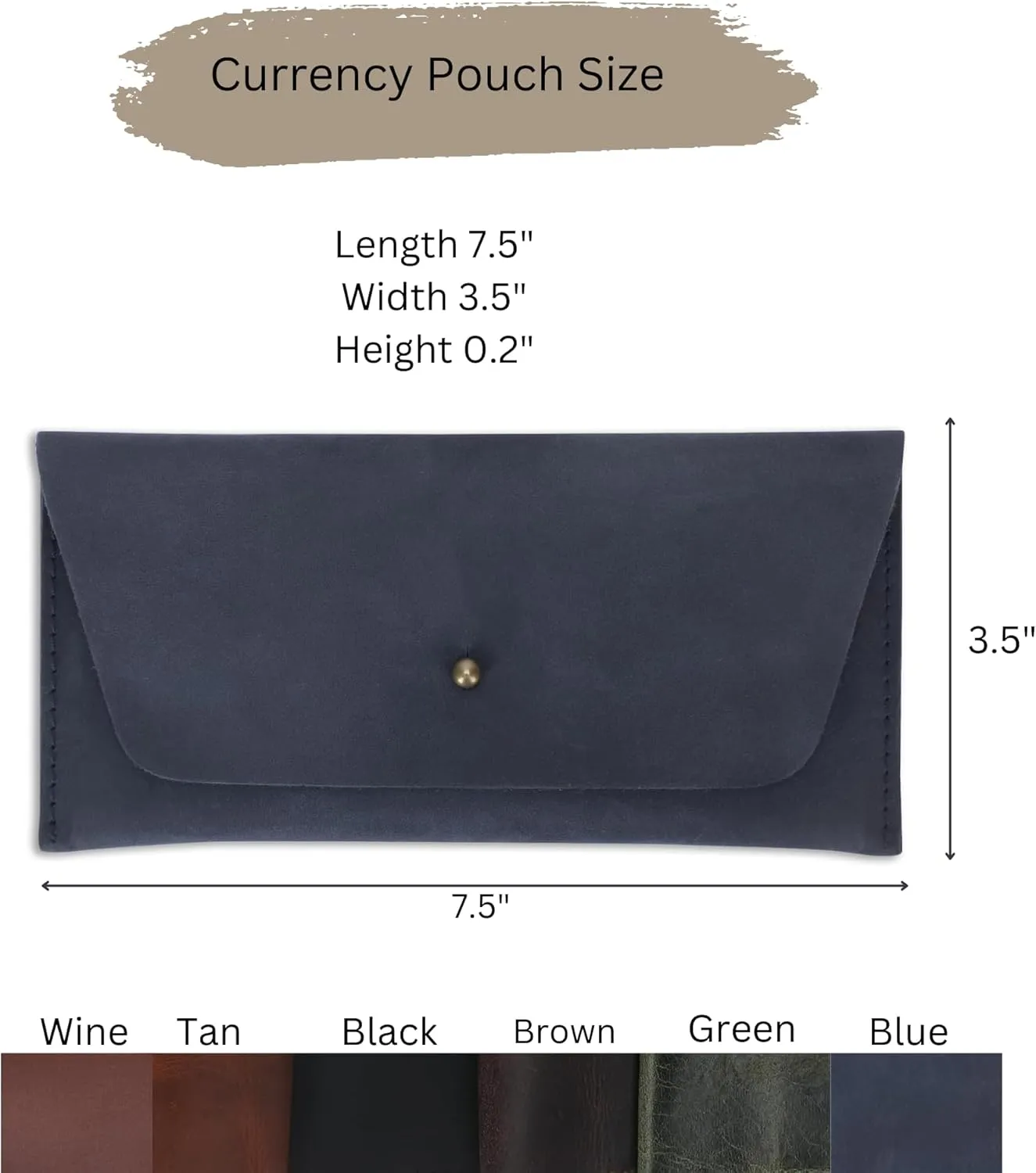 Leather Currency Pouch Large Flap Continental Wallet, Utility Organizer Bag for Cash Coins Travel Leather Money Pouch Currency Envelope Storage Bag and Cash Organizer for Men Women (Blue)