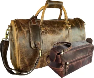 Leather Duffel Bag & Toiletry Bag Combo - The Best Masculine Travel Gift For Men