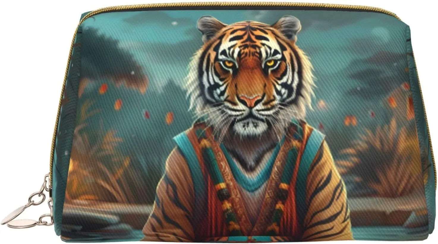 Leather Makeup Bag, Pond Meditating Tiger Cosmetic Bags Travel Toiletry Bag for Women, Make up Bag, Large Capacity Makeup Bag Organizer, Cute Makeup Pouch Makeup Case