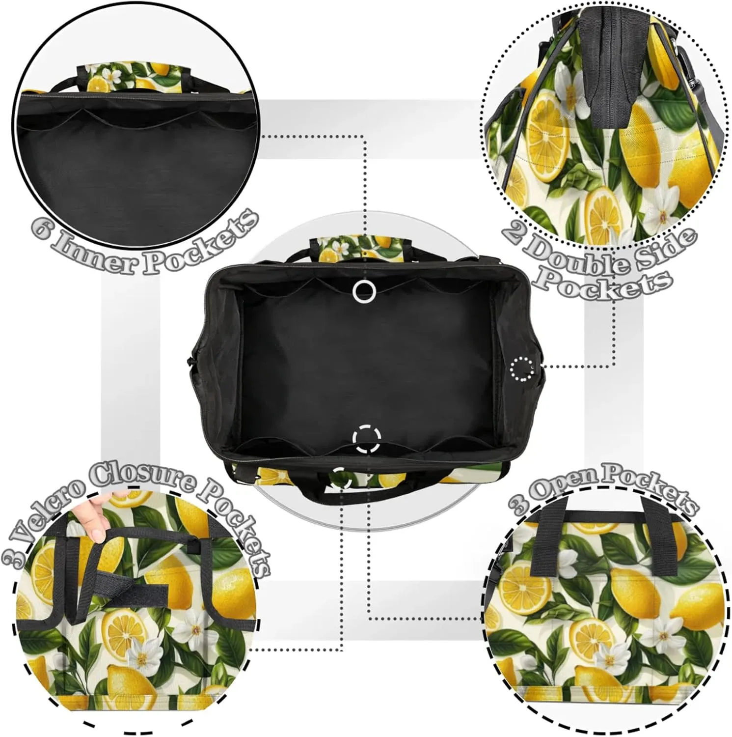 Lemon Tool Bags for Men and Women Fruits Leaves Heavy Duty Tool Tote Organizer Bag for Electrician Carpenter Mechanic, Adjustable Shoulder Strap