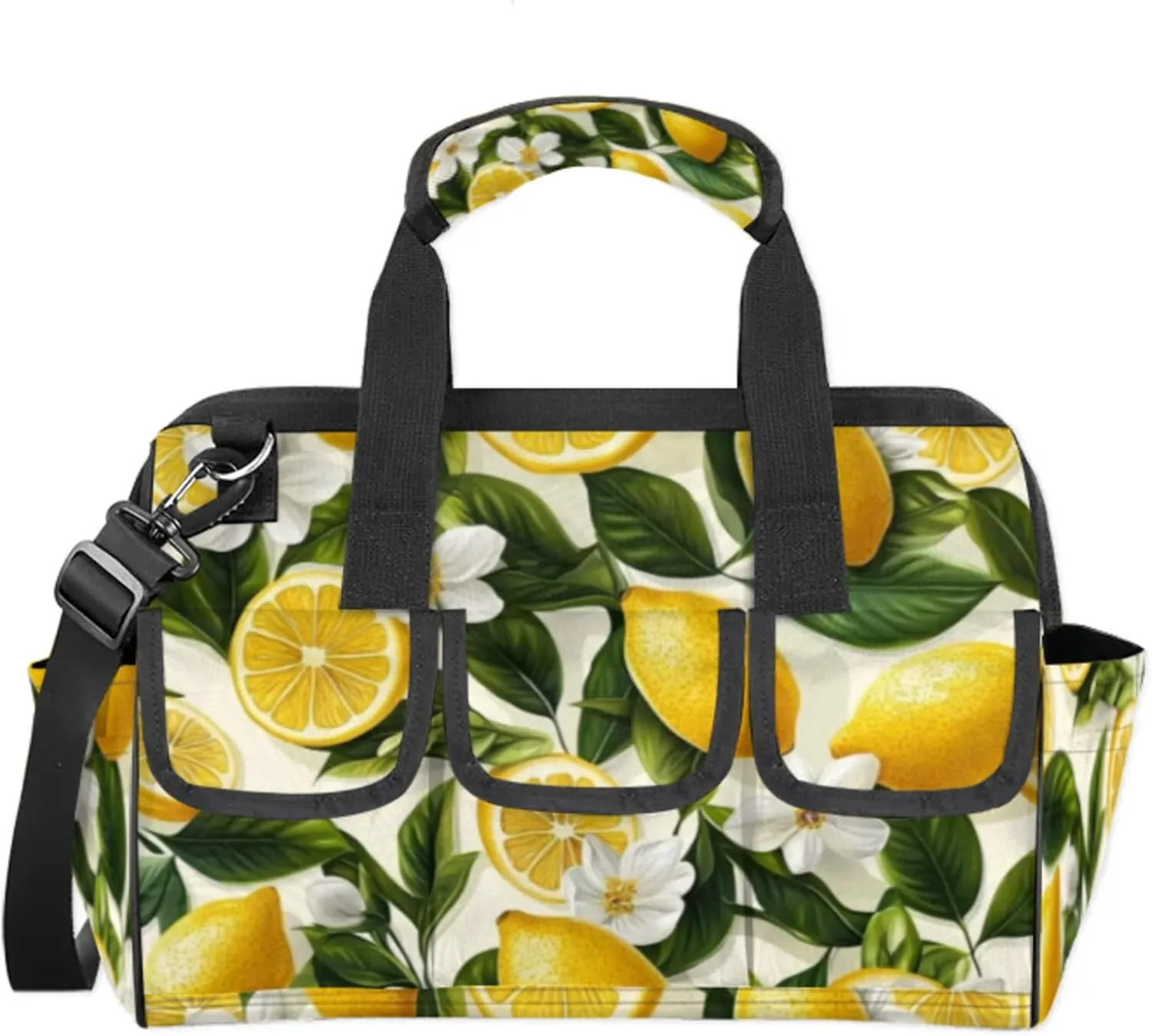Lemon Tool Bags for Men and Women Fruits Leaves Heavy Duty Tool Tote Organizer Bag for Electrician Carpenter Mechanic, Adjustable Shoulder Strap